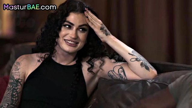 Skinny inked babe bouncing on BBC