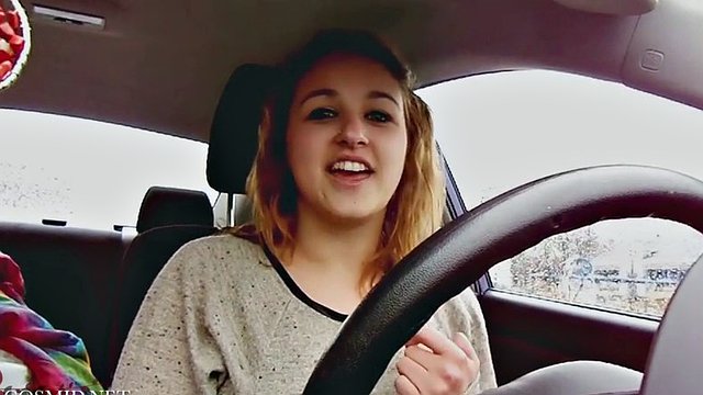 Sexy teen pornstar in talking about her personal life while driving