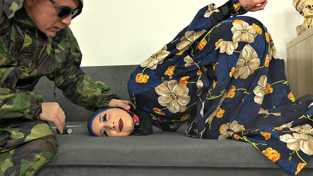 Angry soldier fucks his sexy wife in hijab