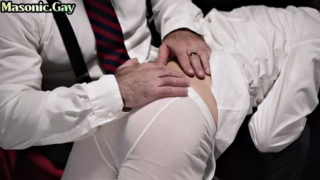 Spanking dominant master in suit jerks off oiled twink cock