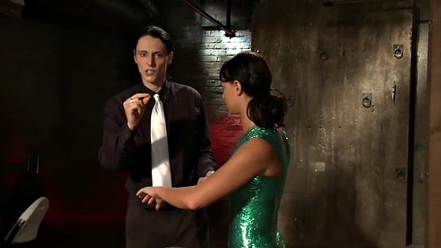 Dom wraps sub before finger fucking her