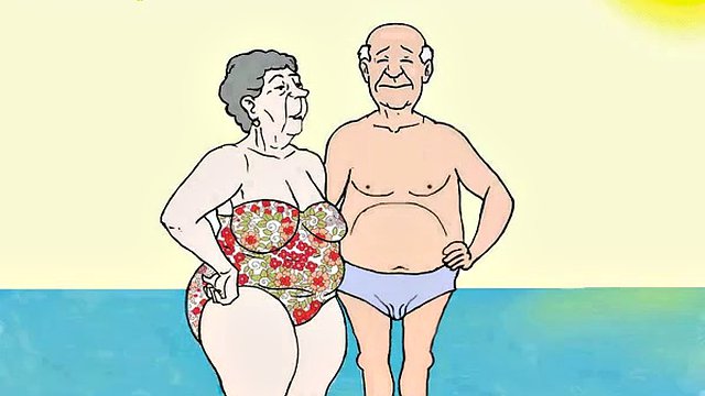 Lusty granny fantasy on the beach! Porn cartoon