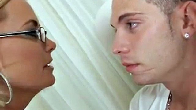 Short-haired blonde mature picking up a young man