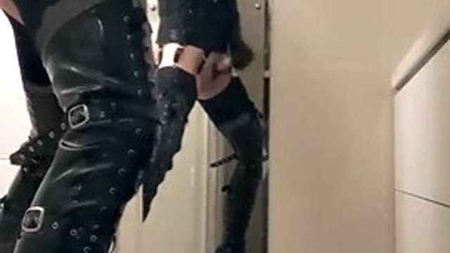 Latex gloves sliding up and down hard cock