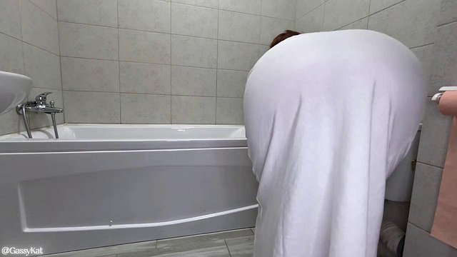 GassyKat's Latina MILF Farts in White Dress Shower