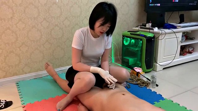 chinese gloves handjob femdom