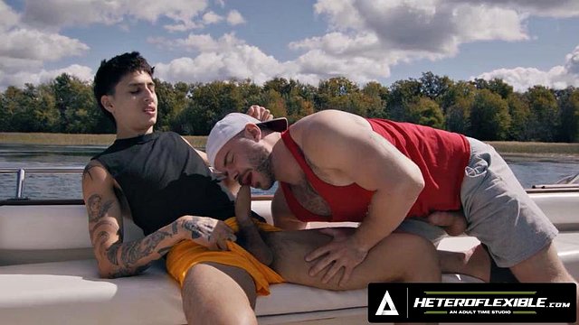 HETEROFLEXIBLE - Hairy Hunk Marcus McNeil Buttfucks Buddy Angel Elias During Boat Sex Afternoon: Gay Porn