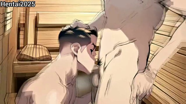 Horny Gay Couple Enjoy Blowjob at Public Sauna Cartoon Hentai Animation