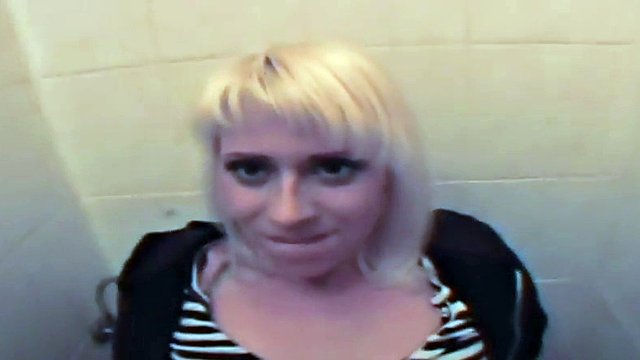 POV public bathroom sex with a cheap outdoor flashing slut