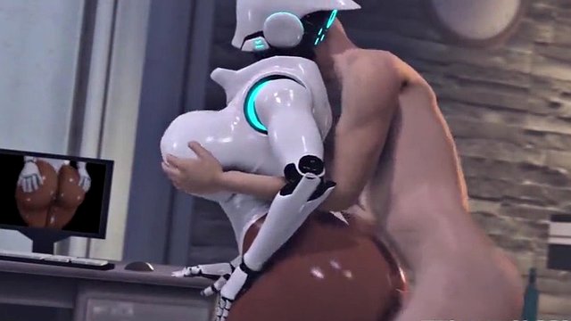 gran culo 3d ébano robot cabalgando enorme dick