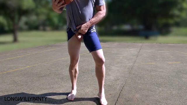 Playing basketball on a public court with my dick on display