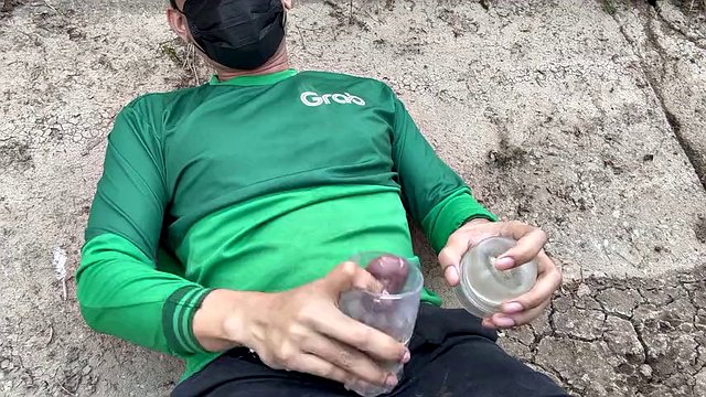 Big cock with sex toy outdoors