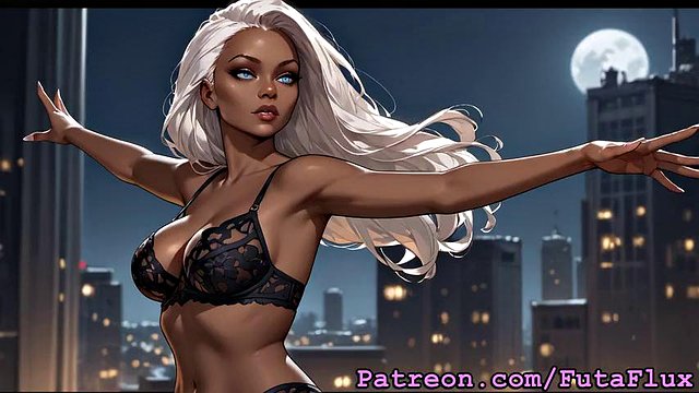 Futanari Storm from X-Men Masturbating