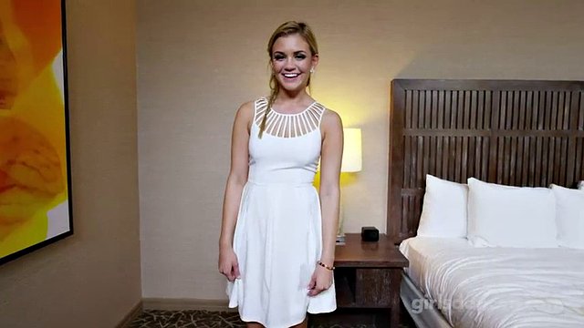 Beauty in a white dress fucks for porn