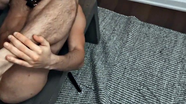 Hairy gay in leather harness bareback pov close up
