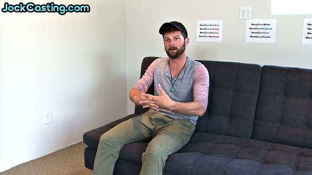 Amateur jock plays with his ass and jerks off his cock in a casting