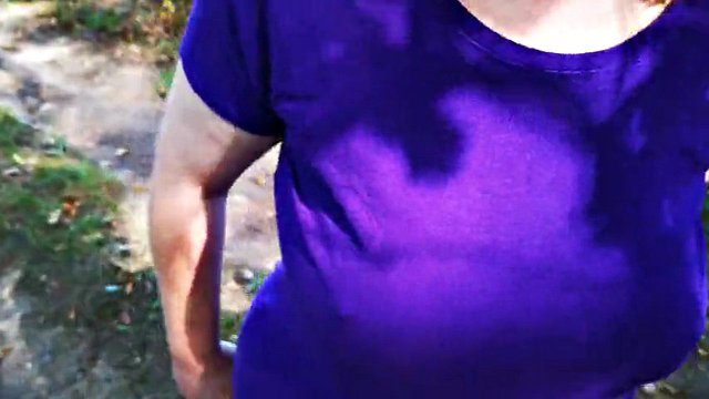 Spanking my naked tits in the woods