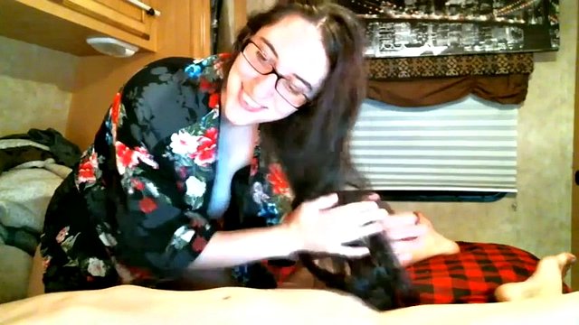 cute brunette hairjob and brushing, long hair, hair
