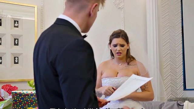 VIP4K. The bride spreads her legs in front of the wedding manager