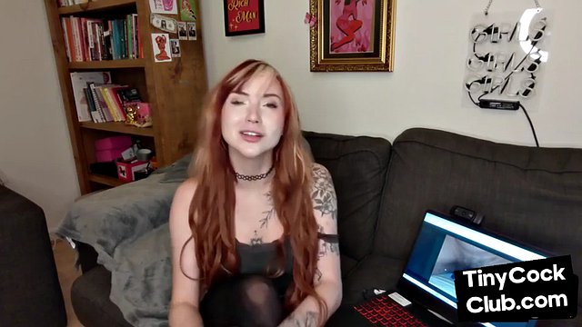 Inked ginger babe mocking at small cocks