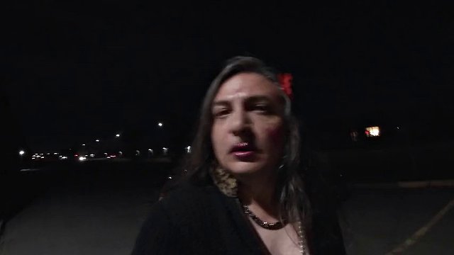 Sissy Mature CD outside at night in parking lot showing off