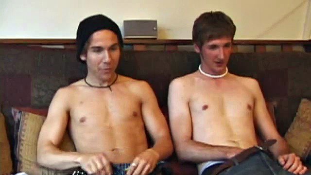 Brock is about to jerk off, watching porn, when Michael walks in. Unable to skateboard in the rain, he joins Brock on the couch. Both are straight but have no problem jerking off to each other next to each other.