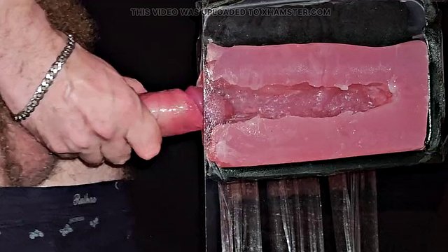 The guy fucks the masturbator hard and watches the sperm shoot inside