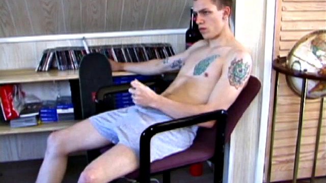 In this solo masturbation scene, young Shane enjoys some downtime stroking his hard cock in a porn video. He works that meat with determination, before unloading his warm cum on her stomach.