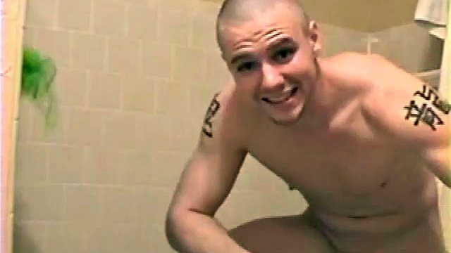 After a busy day, Sean is in the bathroom getting ready to take a shower and decides to play with himself through his pants. He strips and bends over for the camera while stroking his hard cock and soon Sean is pouring a warm load of cum all over his chest.