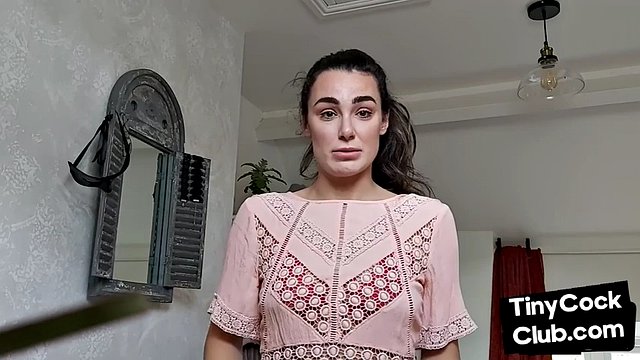 CFNM British babe teasing small cock and begging for cumshot