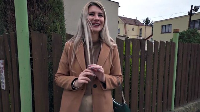 Public Agent Cute blonde flashes her perky titties for cash and fucks huge cock in a basemant