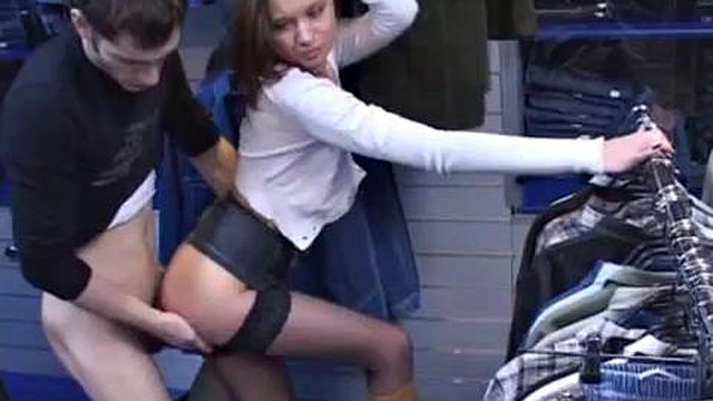 Quick Fuck In The Shop - Russian Hot Student: Blowjob, Doggy & Spooning Porn