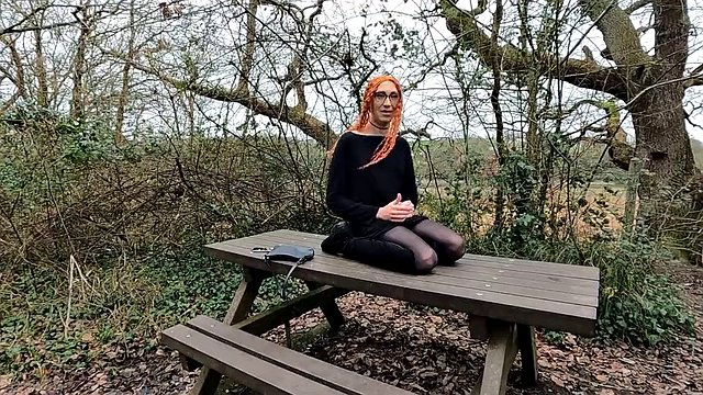 Redhead trans girl flashes her ass