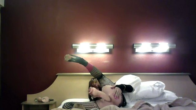 Brunette shemale plays with her new thick sex toy