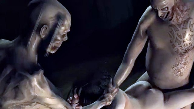Sexy infected 3D cartoon babe double teamed by some zombies