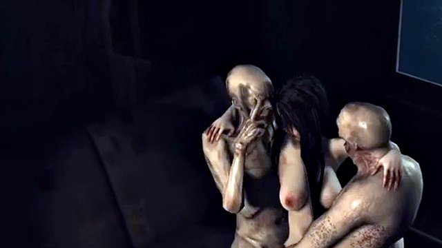 Sexy infected 3D cartoon babe double teamed by some zombies