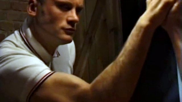 Hardcore gay threesome with muscular bald studs ramming butts