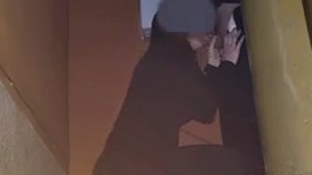 Company holiday party. Married woman kneels in the corner to suck cock