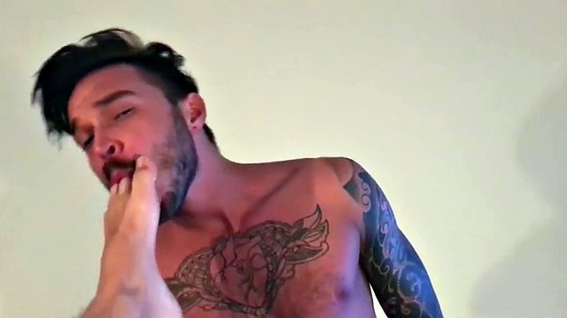 In this scene from Seth Knight and Christopher Meyers, the young tattooed boyfriends want to share their foot fetish. This bedroom game is as much about sucking and masturbating as it is about fucking feet and sucking toes.