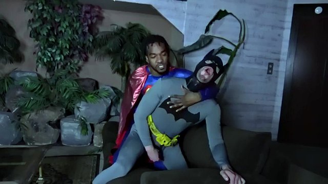Hung black superman barebacking batman after getting blown