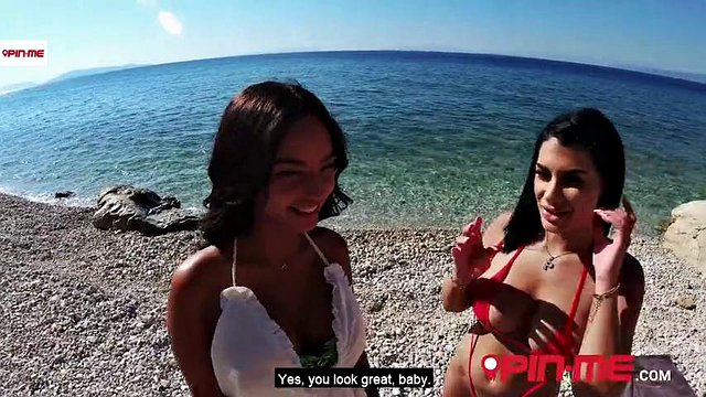 Public Threesome At Beach with 2 Greek Beauties