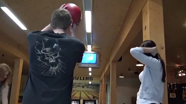 hunt4k. money helped hunter score successful strike in bowling bar