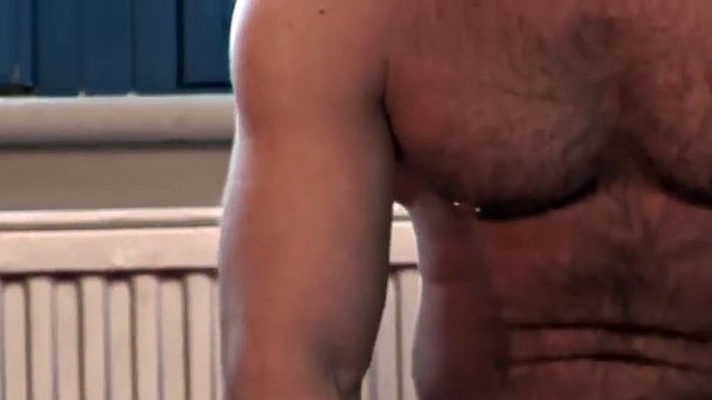 solo leather bear wanking hard cock till cum
