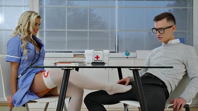 Nurse in stockings fingered and fucked by doctor