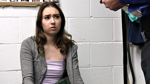 Teen shoplifter strips then gets fucked by older officer
