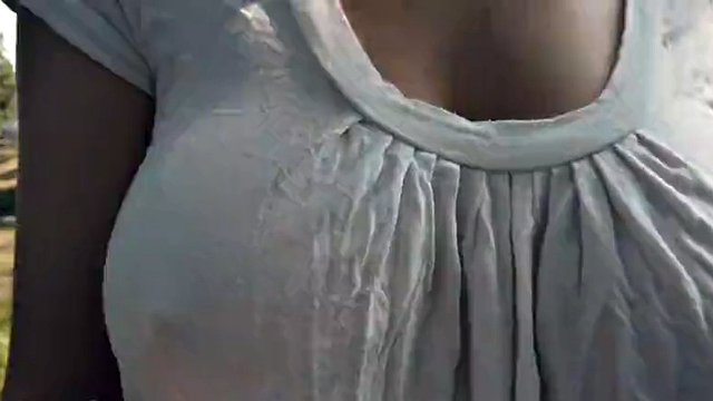 braless bouncing boobs in shirt while walking and running 4