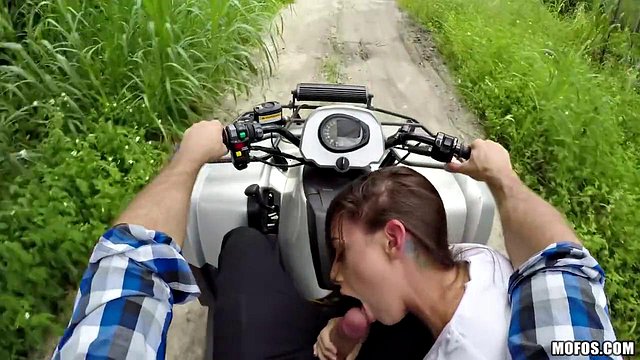 Brunette Hiker Gives J Mac Outdoor Blowjob on Quad